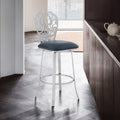Shale Contemporary 26 Counter Height Barstool In Brushed Stainless Steel Finish And Grey Faux Leather