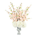 Cherry Blossom And Hydrangea Arrangement In Ceramic Vase