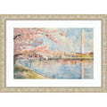 Cherry Blossoms Cityscape By Tradelink Inhouse Artist Wood Framed Wall Art Print Lila Silver