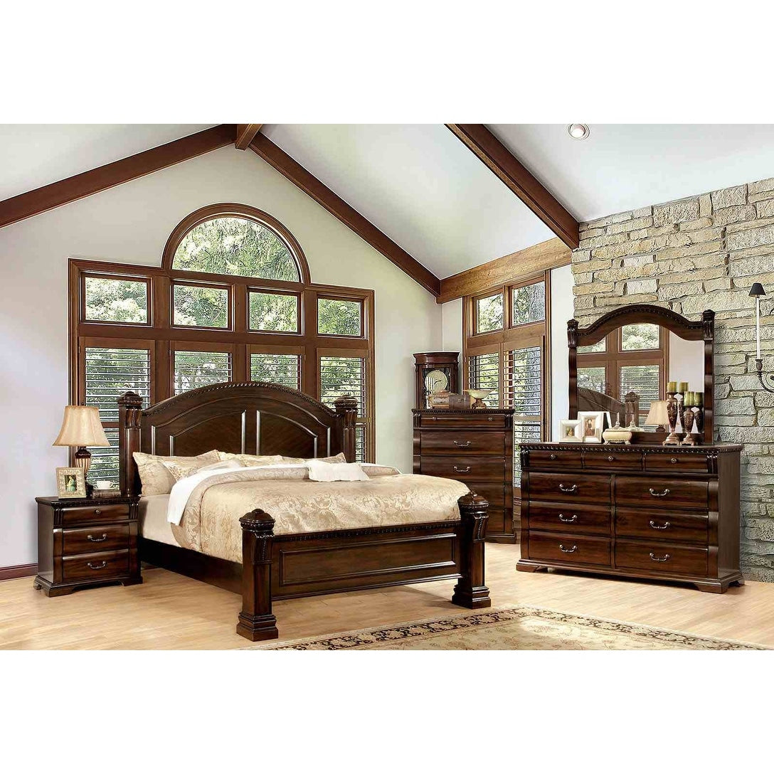 Cherry Finish Luxurious Post Bed Bedroom Furniture Set Solid Wood