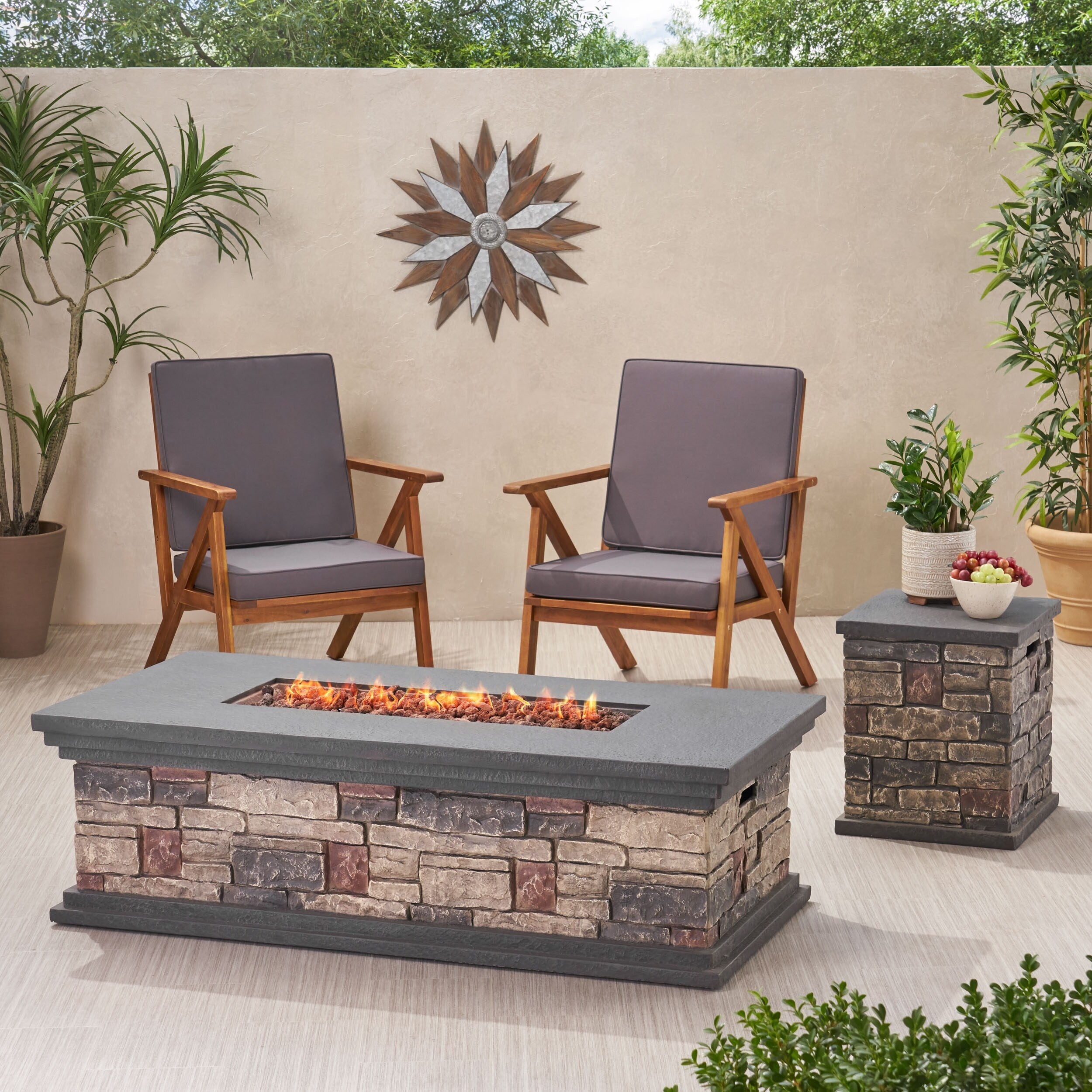 Chesney Outdoor 56 Rectangular 50 000 Btu Light Weight Concrete Fire Pit By Christopher Knight Home