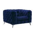 Chesterfield Design Fabric Chair With Track Arms And Angled Metal Legs Blue