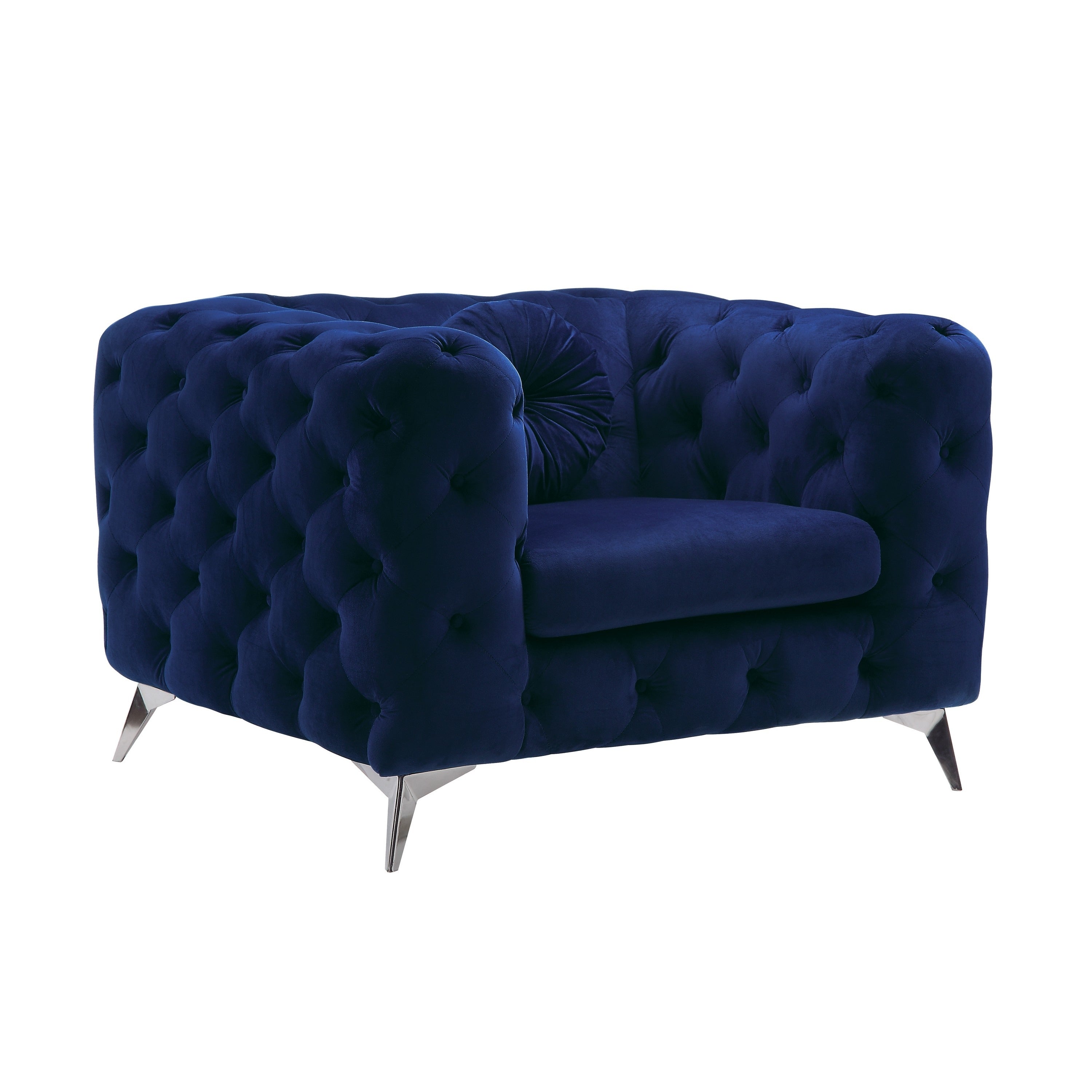 Chesterfield Design Fabric Chair With Track Arms And Angled Metal Legs Blue