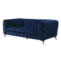 Chesterfield Design Fabric Sofa With Track Arms And Angled Metal Legs Blue