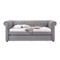 Chesterfield Twin Size Daybed With Attached Trundle And Nailhead Trims Gray
