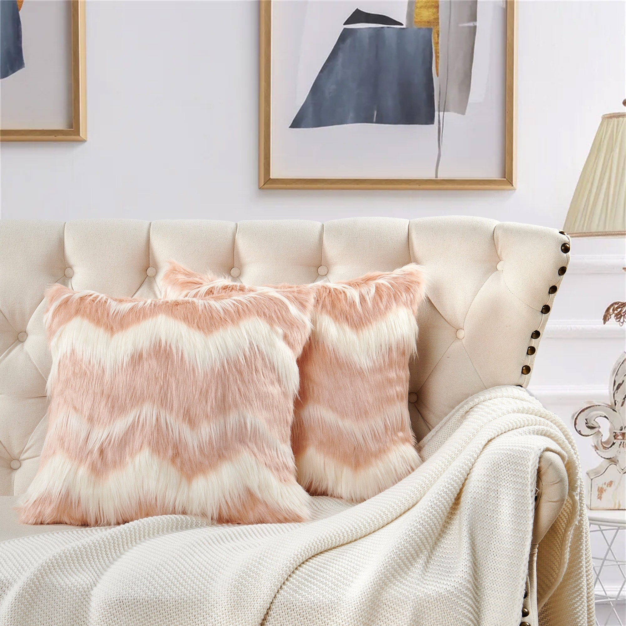 Boon Chevron Lamb Shaggy Zig Zag Faux Fur 2 Piece Pillow Shell Set