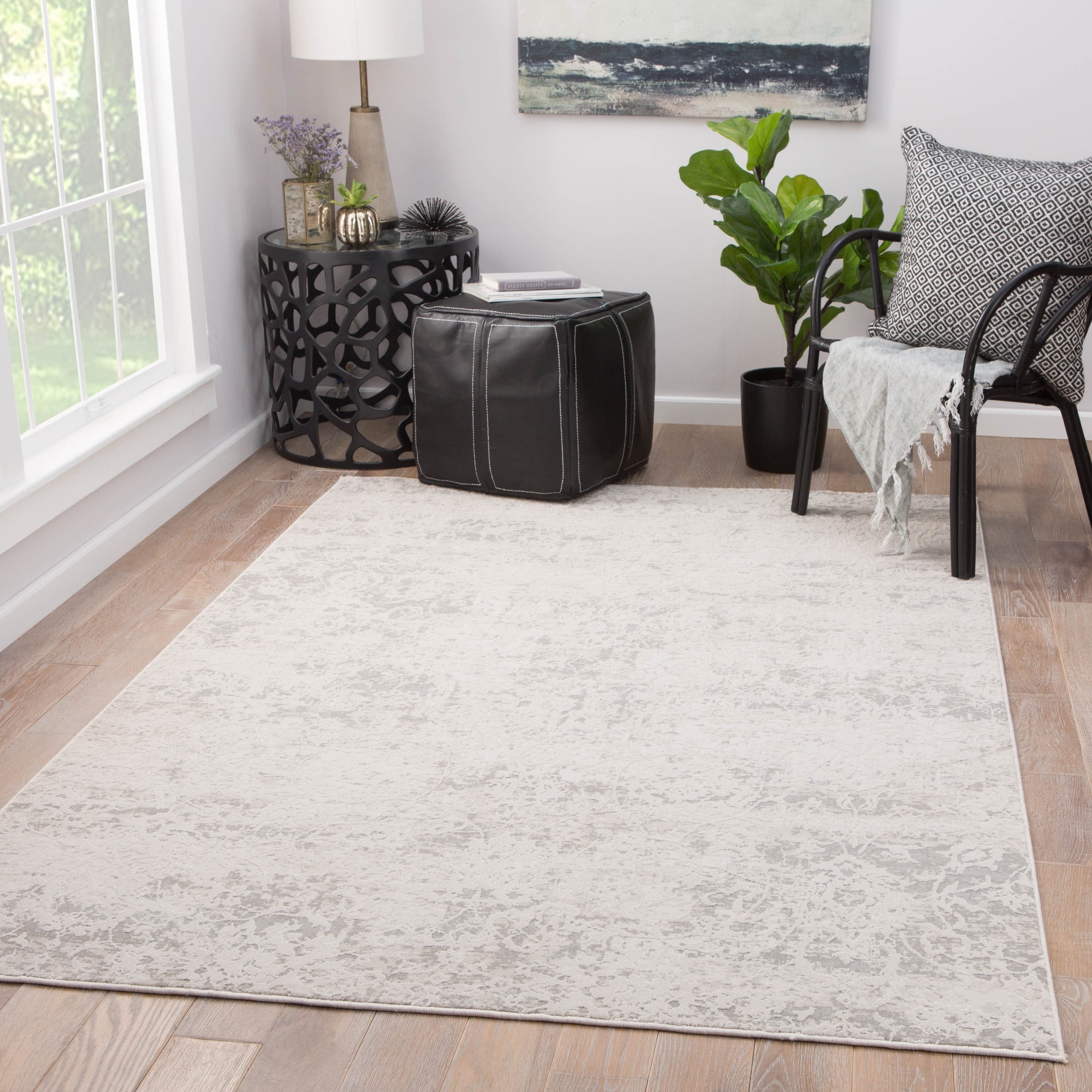Cheyenne Abstract Grey White Round Area Rug