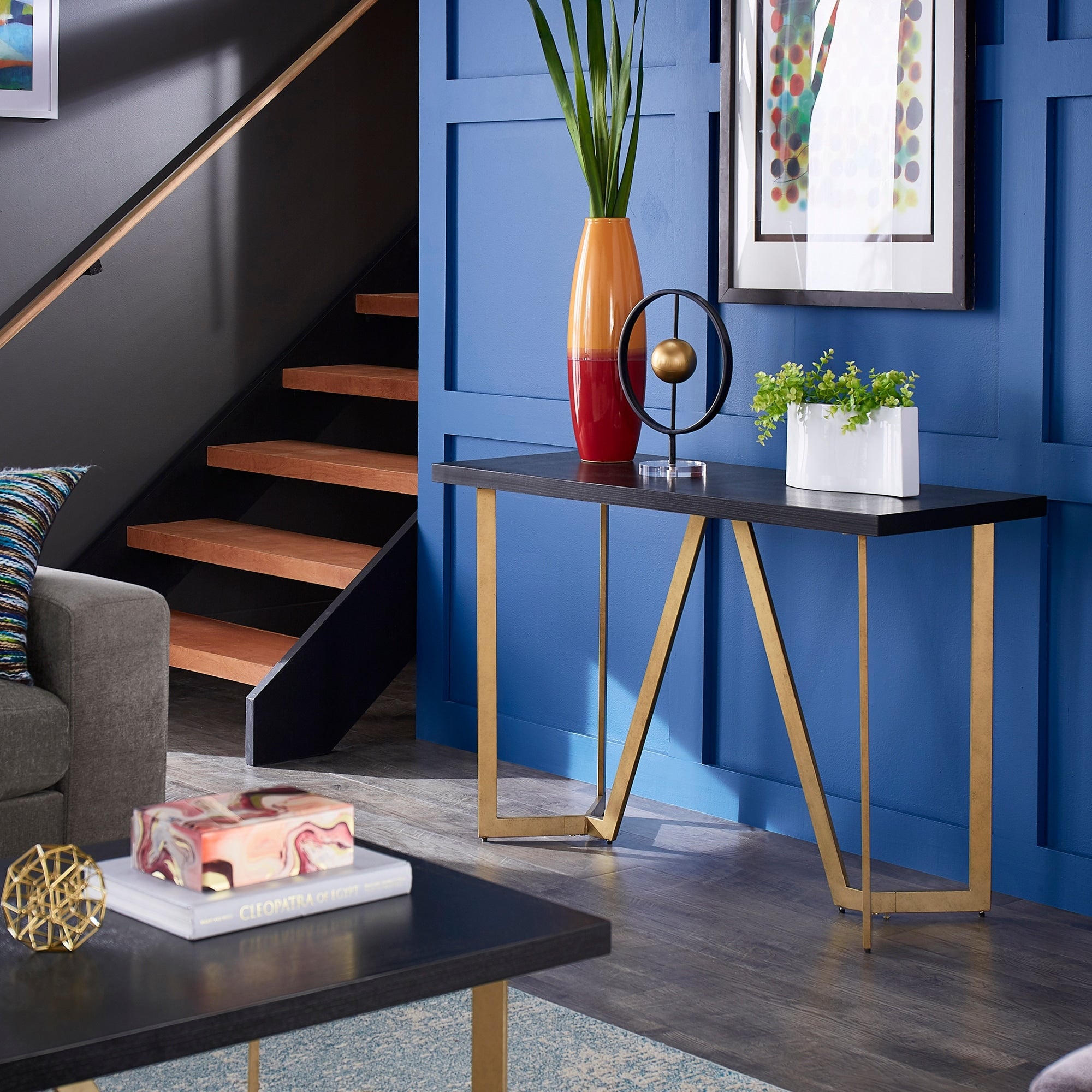 Cheyenne Black And Gold Metal Base Sofa Table By Inspire Q Modern
