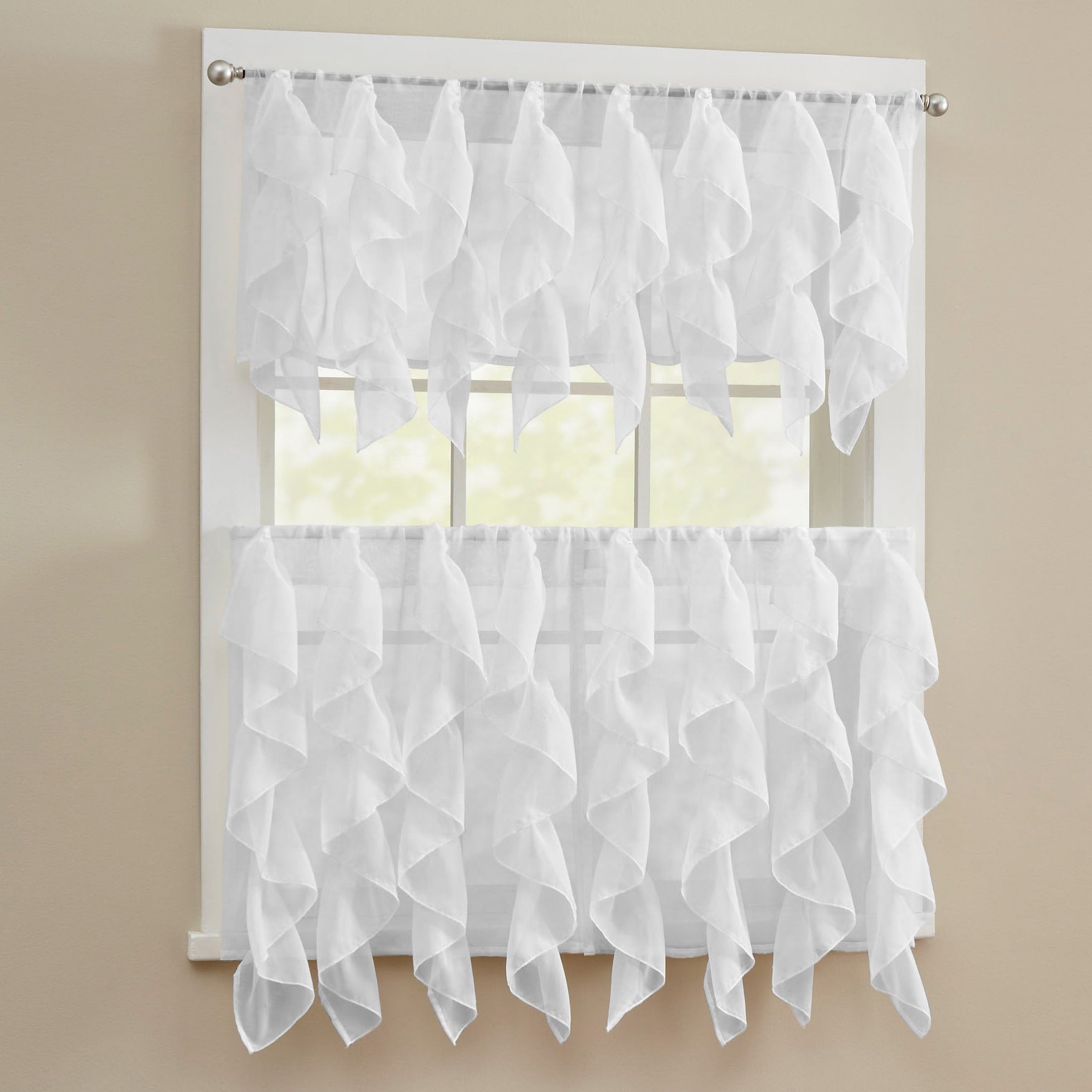 Chic Sheer Voile Vertical Ruffled Tier Window Curtain Valance Or Tier