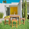 5 Piece Teak Wood Seville Medium Counter Height Patio Bistro Set 4 Counters Stools And 35 Square Table