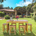 7 Piece Teak Wood Antigua Patio Counter Height Bistro Set With 63 Rectangular Table And 6 Stools
