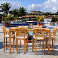 7 Piece Teak Wood Orleans Patio Bistro Bar Set 63 Bar Table 2 Bar Chairs W Arms 4 Armless Bar Chairs