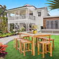 9 Piece Teak Wood Antigua Patio Counter Height Bistro Set With 71 Rectangular Table And 8 Stools
