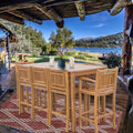 9 Piece Teak Wood Maldives Patio Bistro Bar Set 71 Bar Table 2 Bar Chairs With Arms And 6 Armless Bar Chairs
