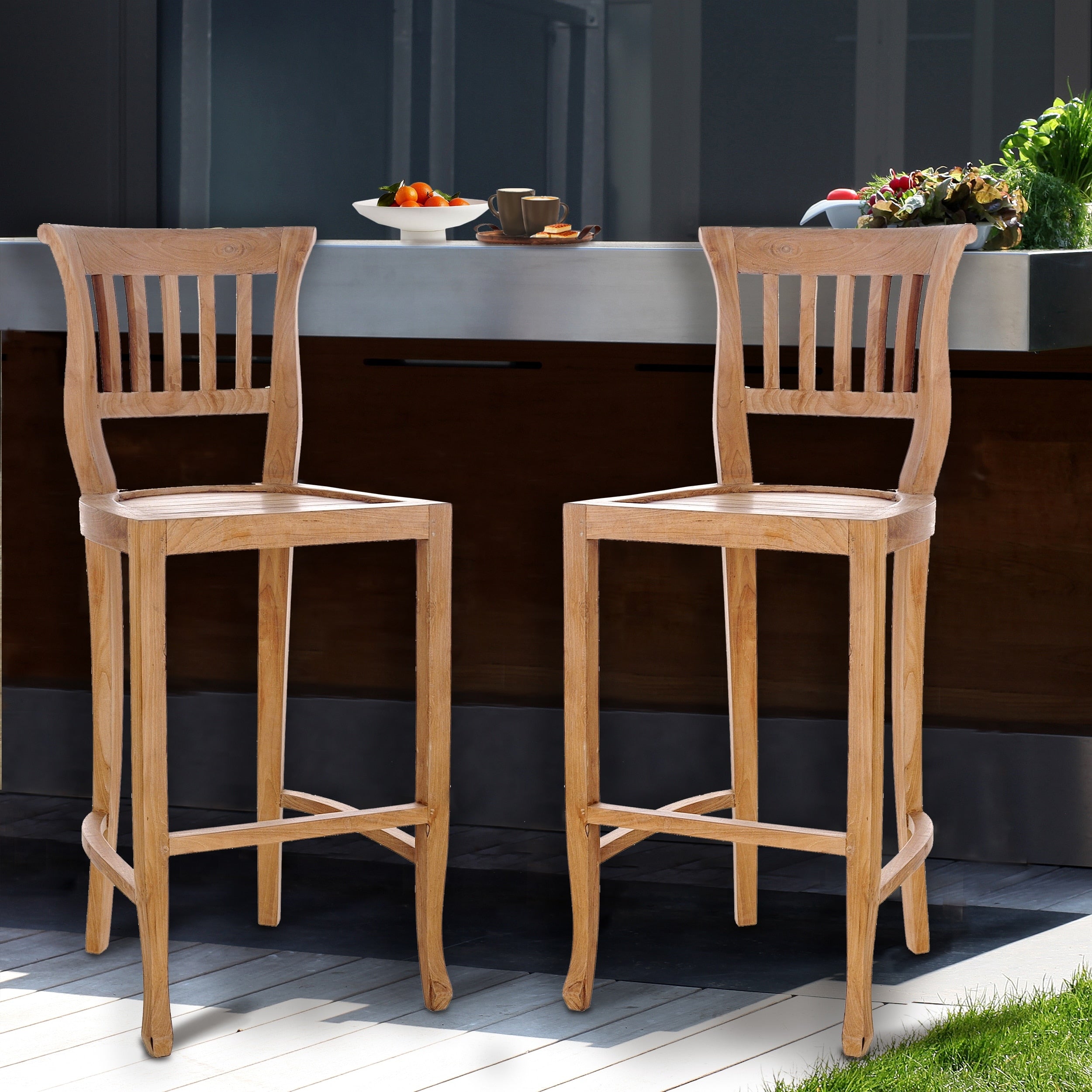 Chic Teak Amsterdam Teak Wood Indoor Outdoor Bar Stool Chair