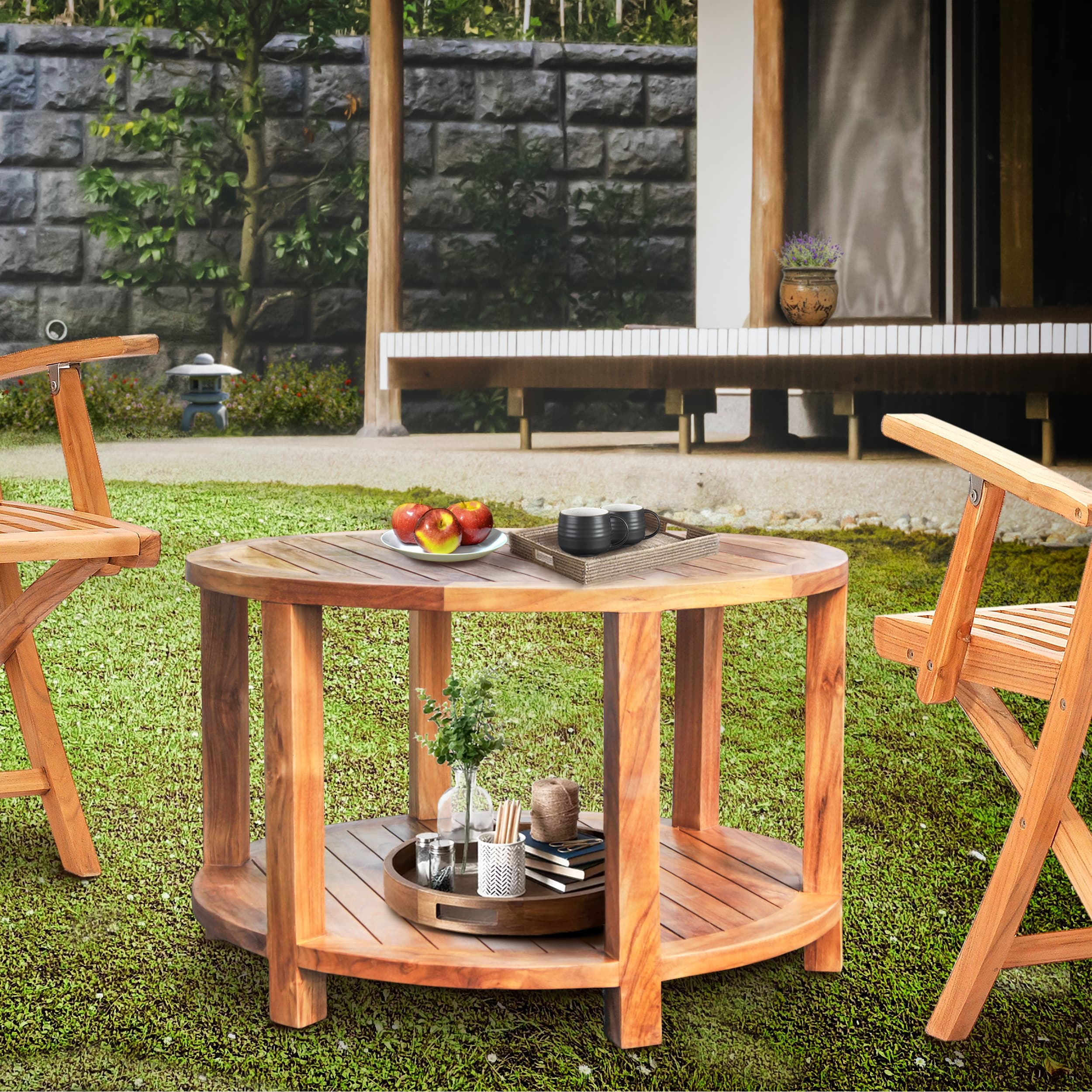 Chic Teak Bahama Round Outdoor Teak Wood Patio Coffee Table 31 Inch