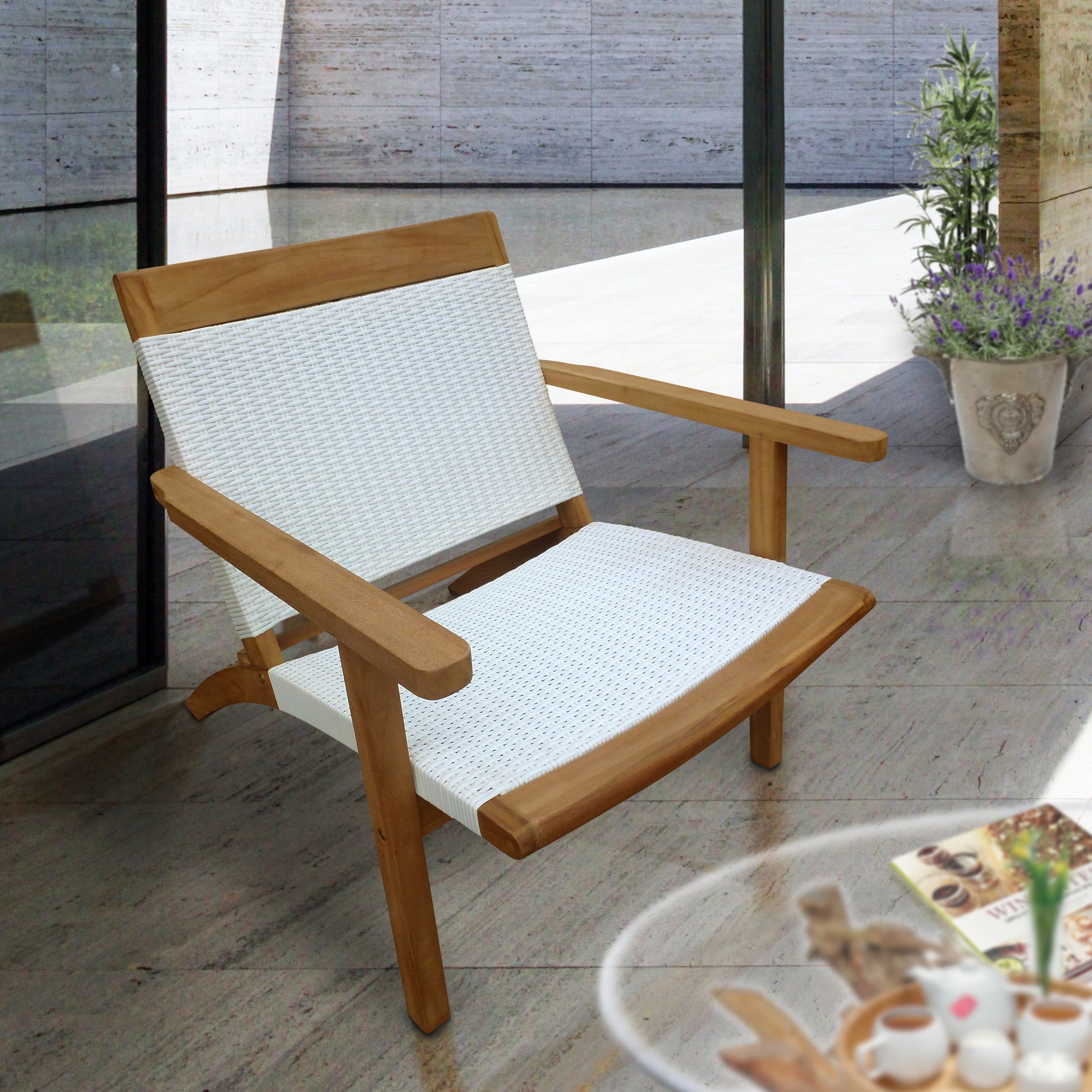 Chic Teak Barcelona Teak Wood Patio Lounge And Dining Chair White