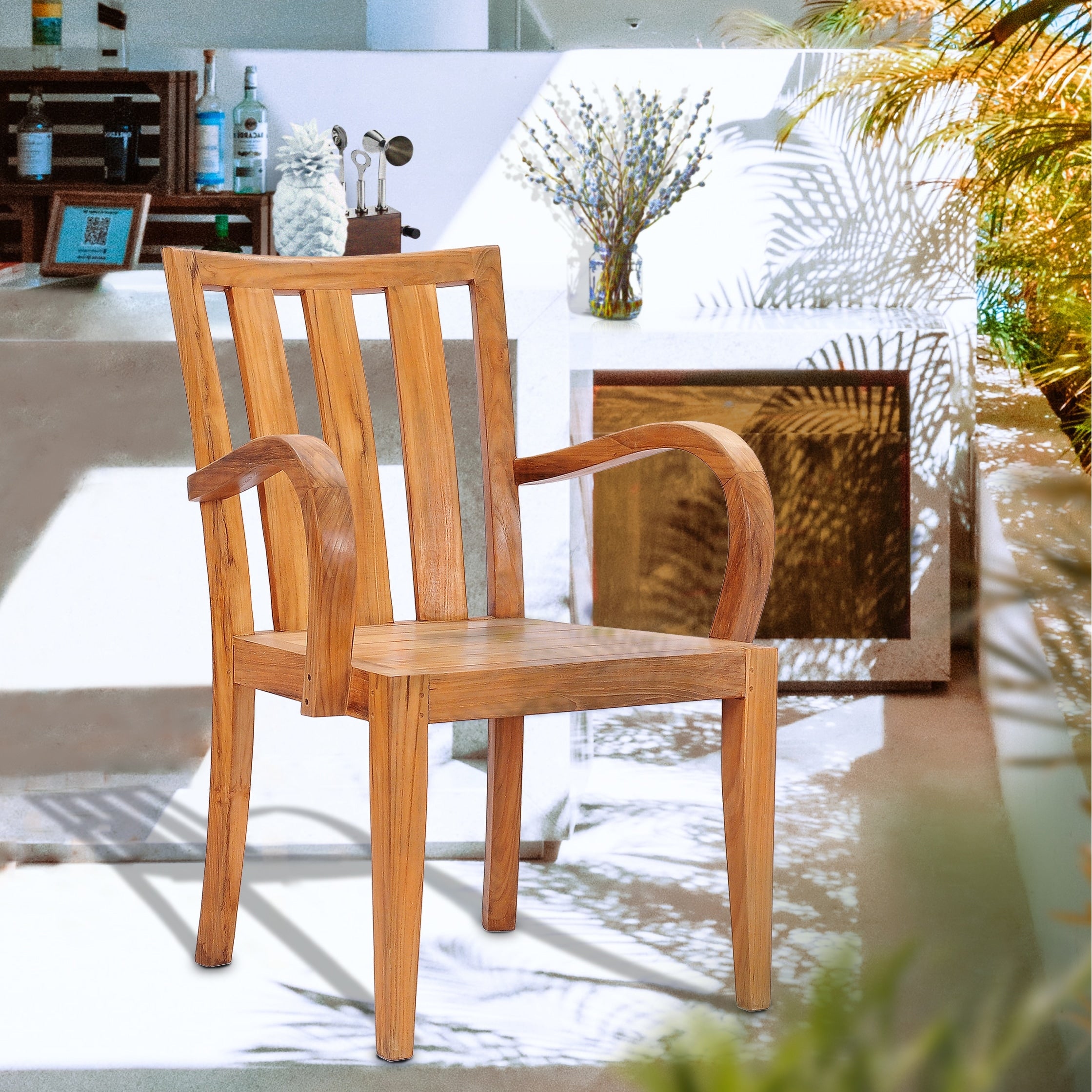 Chic Teak Boston Teak Wood Indoor Outdoor Dining Arm Chair