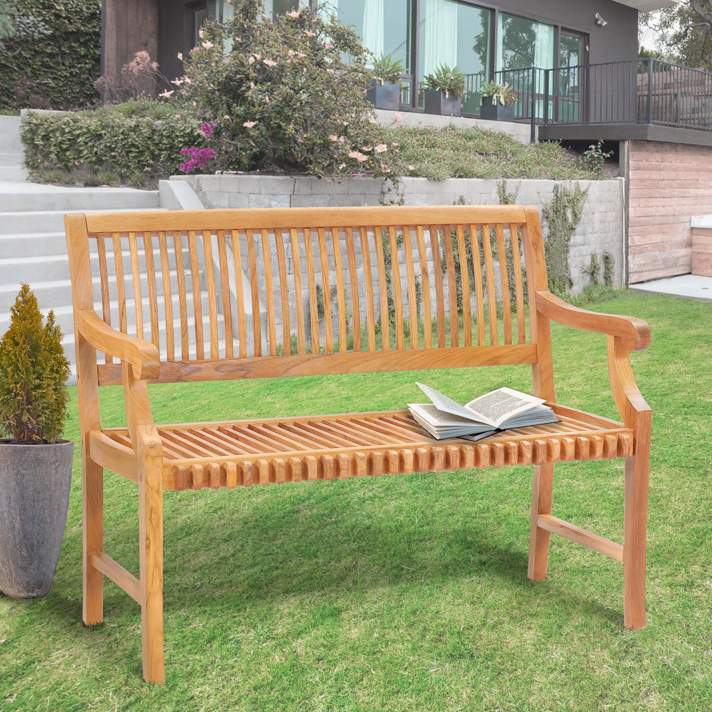 Teak Wood Castle Bench With Arms 4 Foot Made By Chic Teak