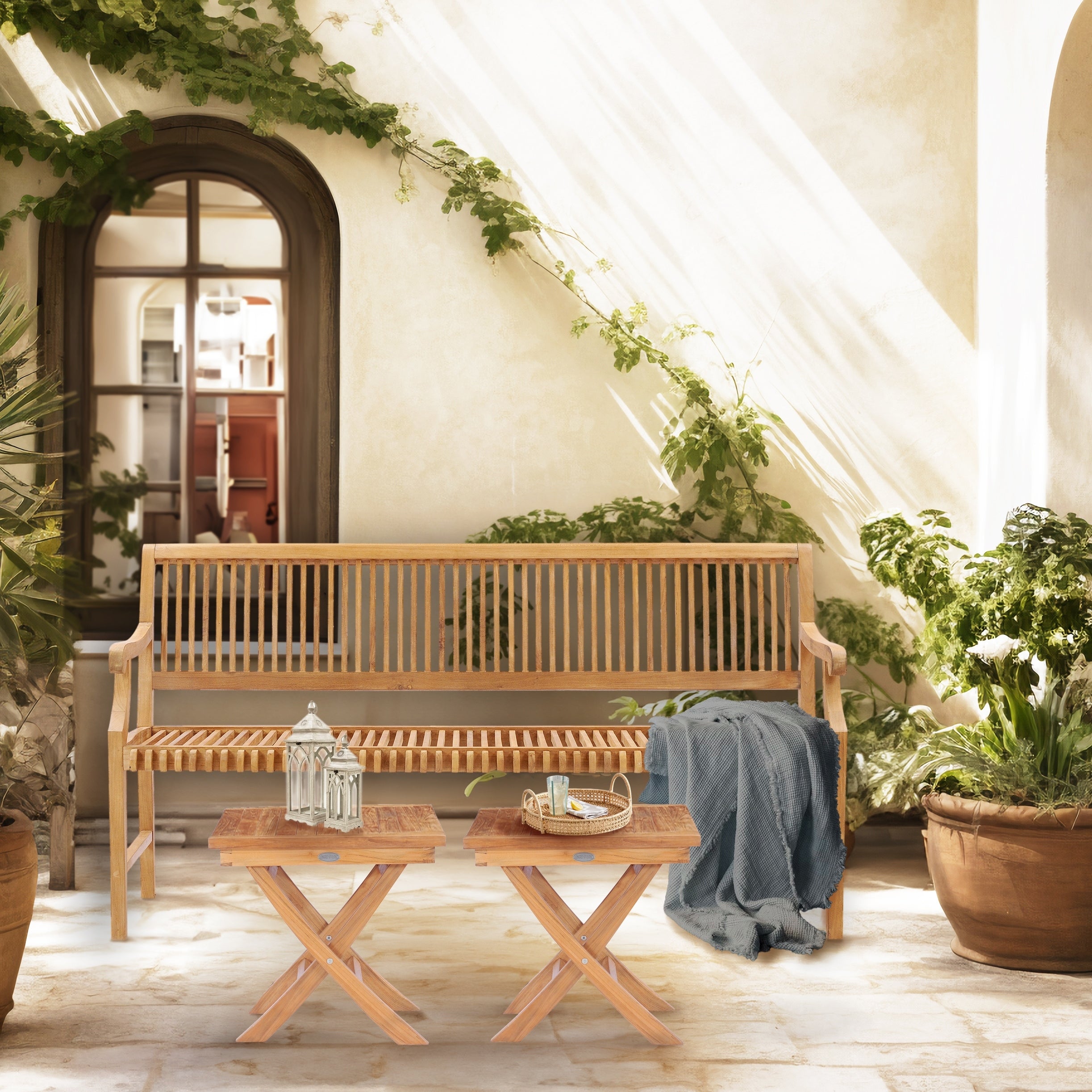 Chic Teak Castle Outdoor Teak Wood Patio Garden Bench With Arms 6 Foot