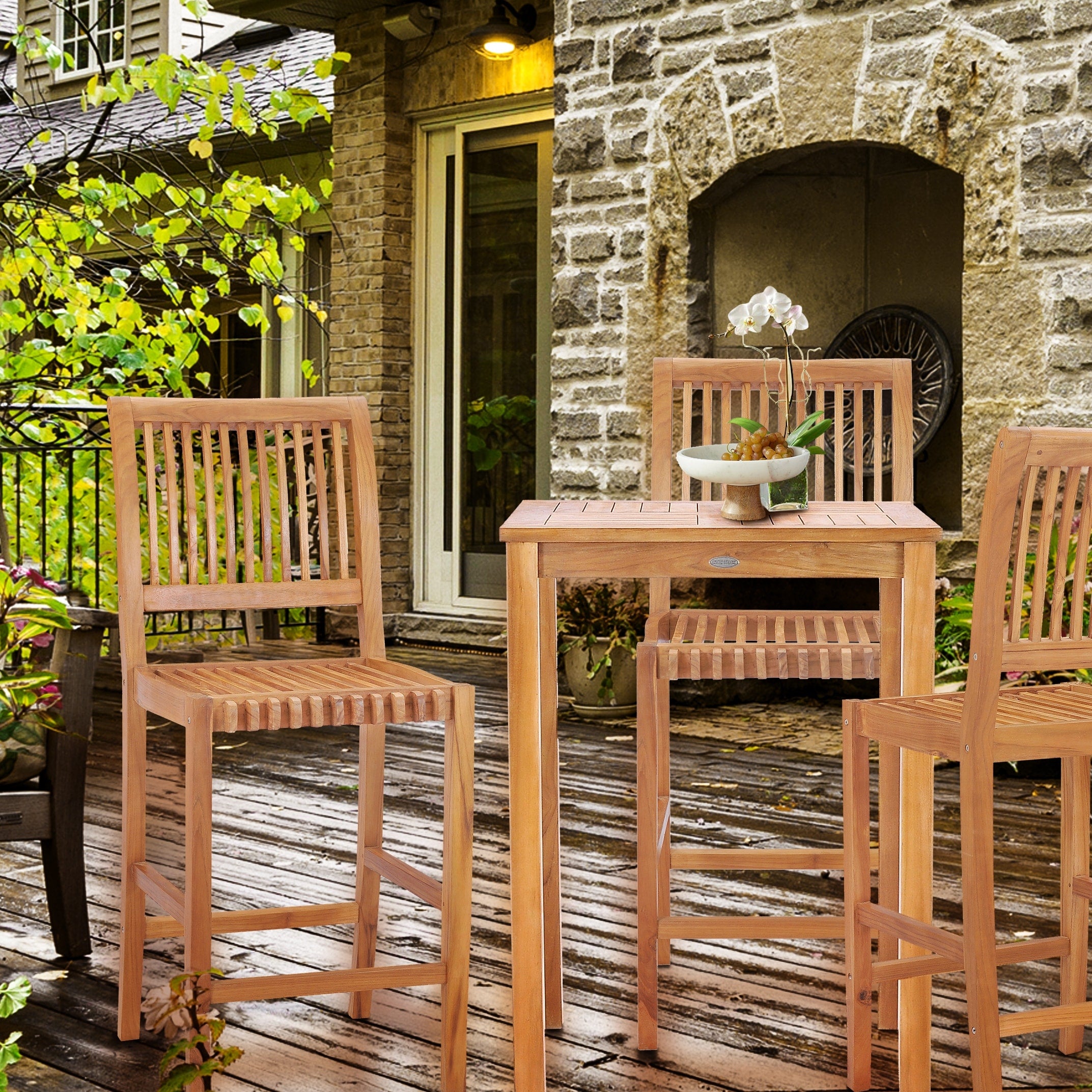 Chic Teak Castle Teak Wood Outdoor Indoor Bar Stool Chair