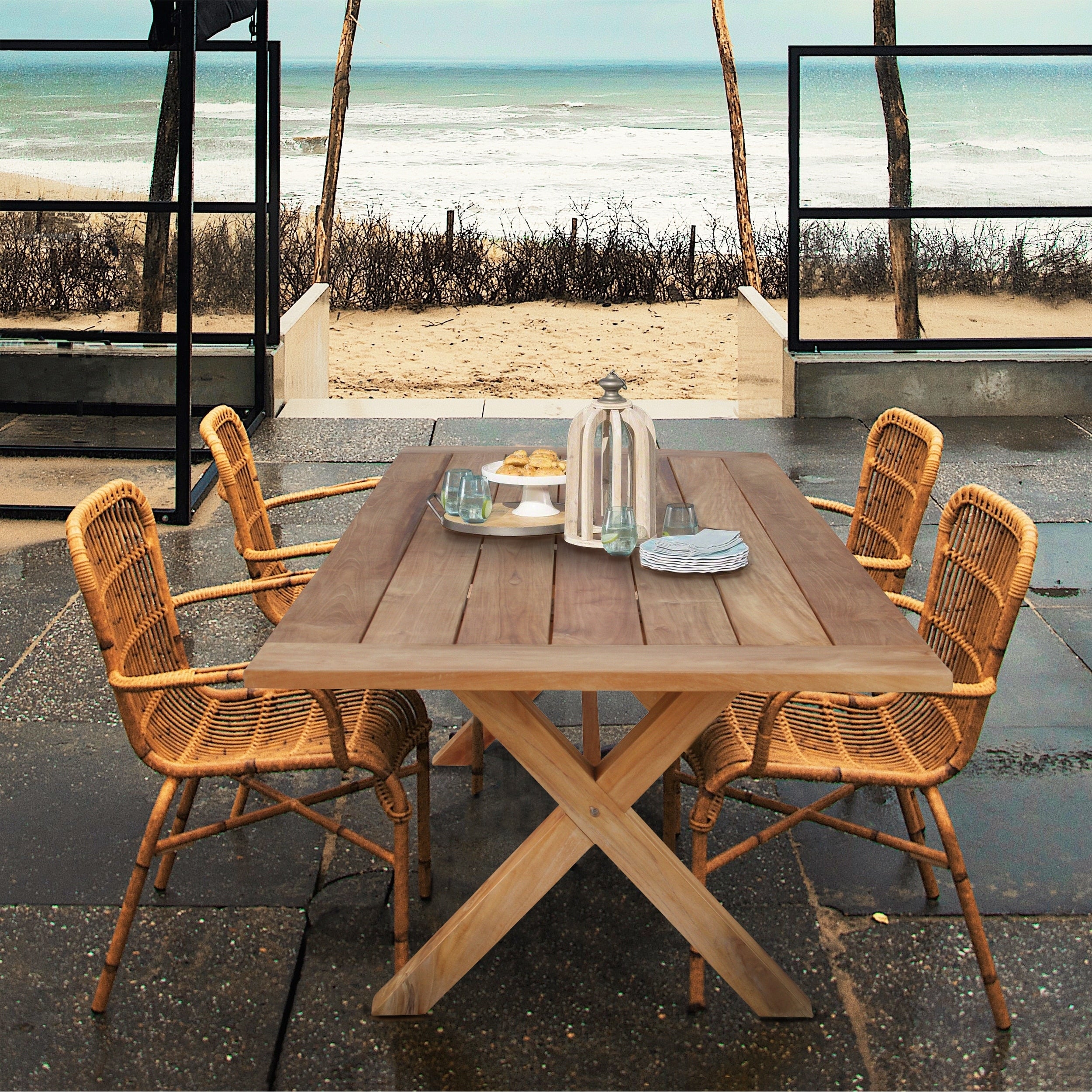 Chic Teak Cross Teak Wood Indoor Outdoor Dining Table 87 X 40