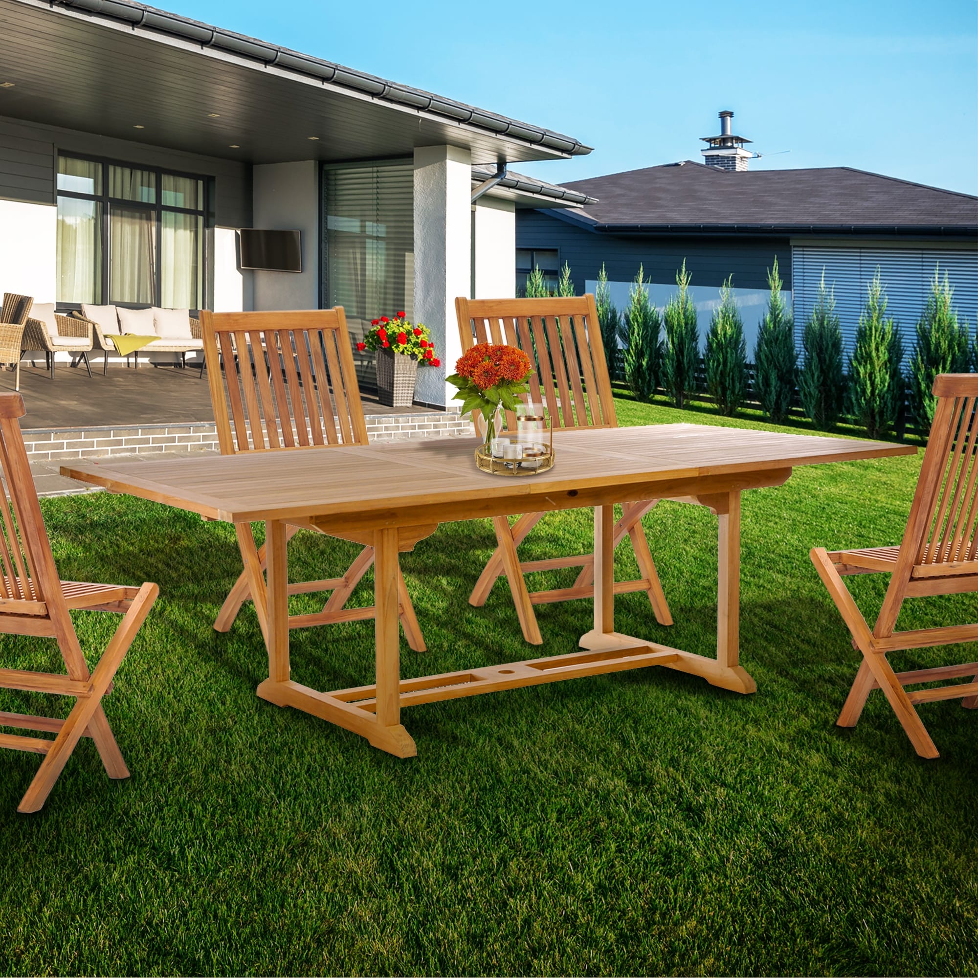 Chic Teak Kasandra Rectangular Teak Wood Outdoor Extension Dining Table 71 To 94 Inch