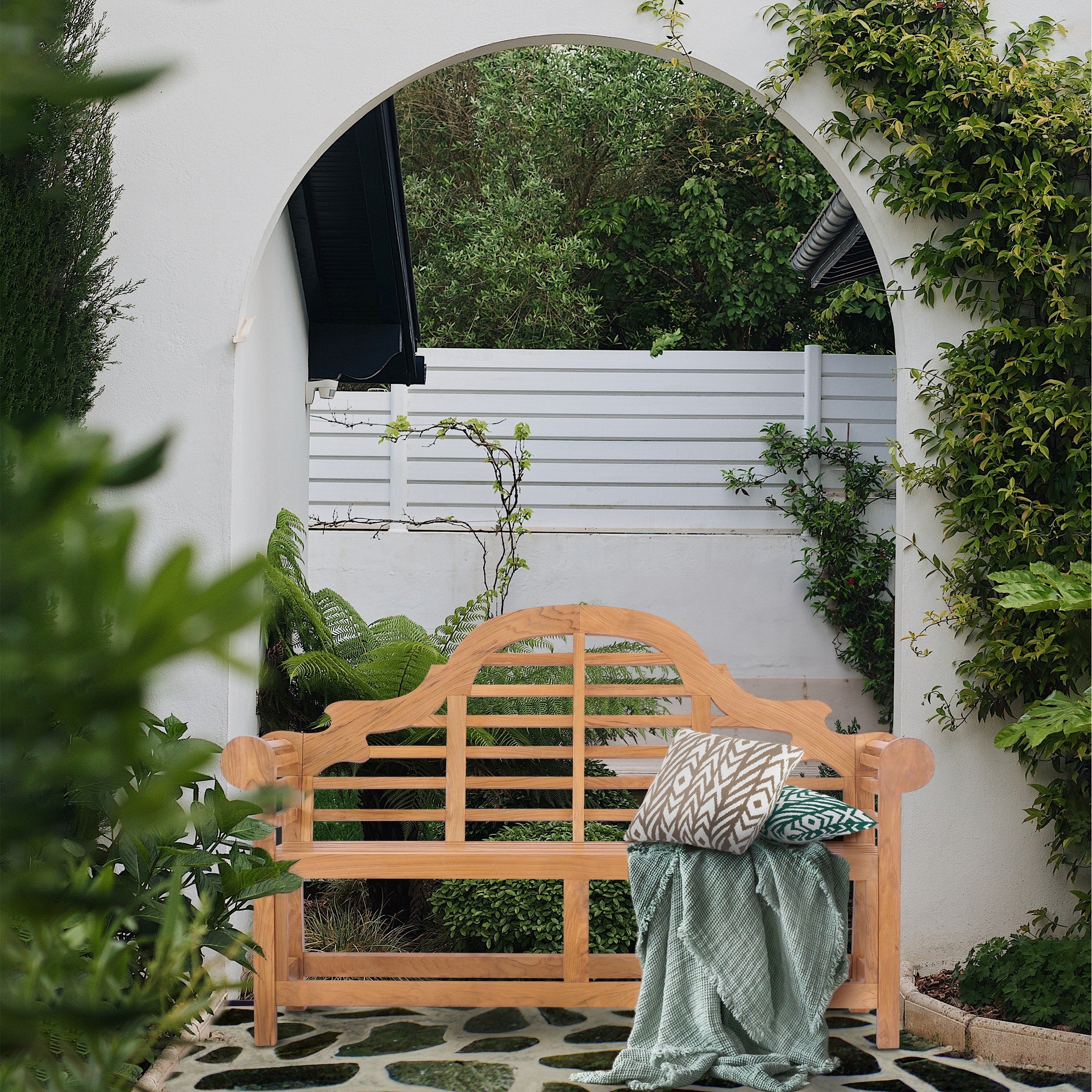 Chic Teak Lutyens Teak Wood Outdoor Garden Patio Double Bench
