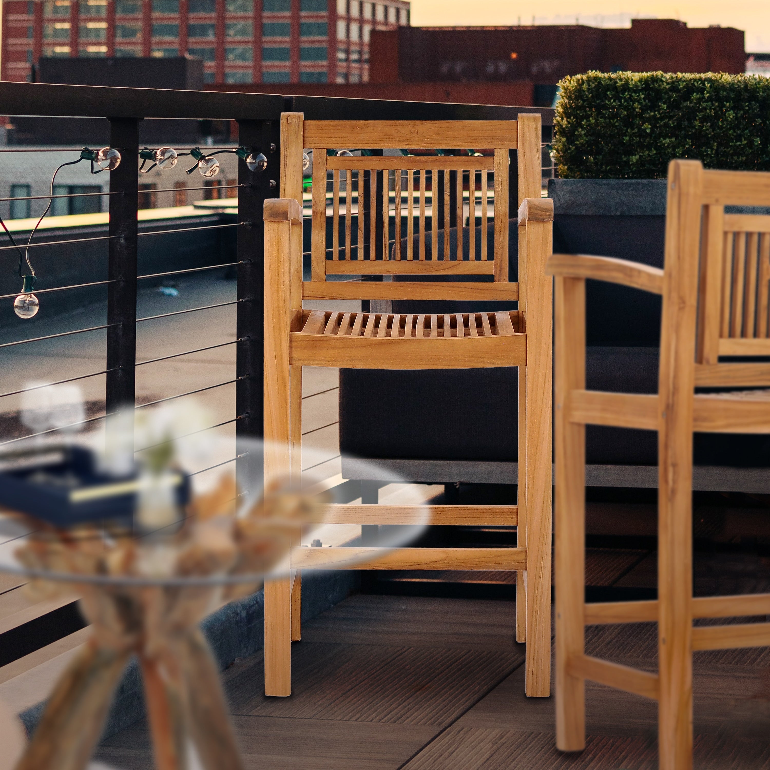 Chic Teak Maldives Teak Wood Indoor Outdoor Barstool Chair With Arms