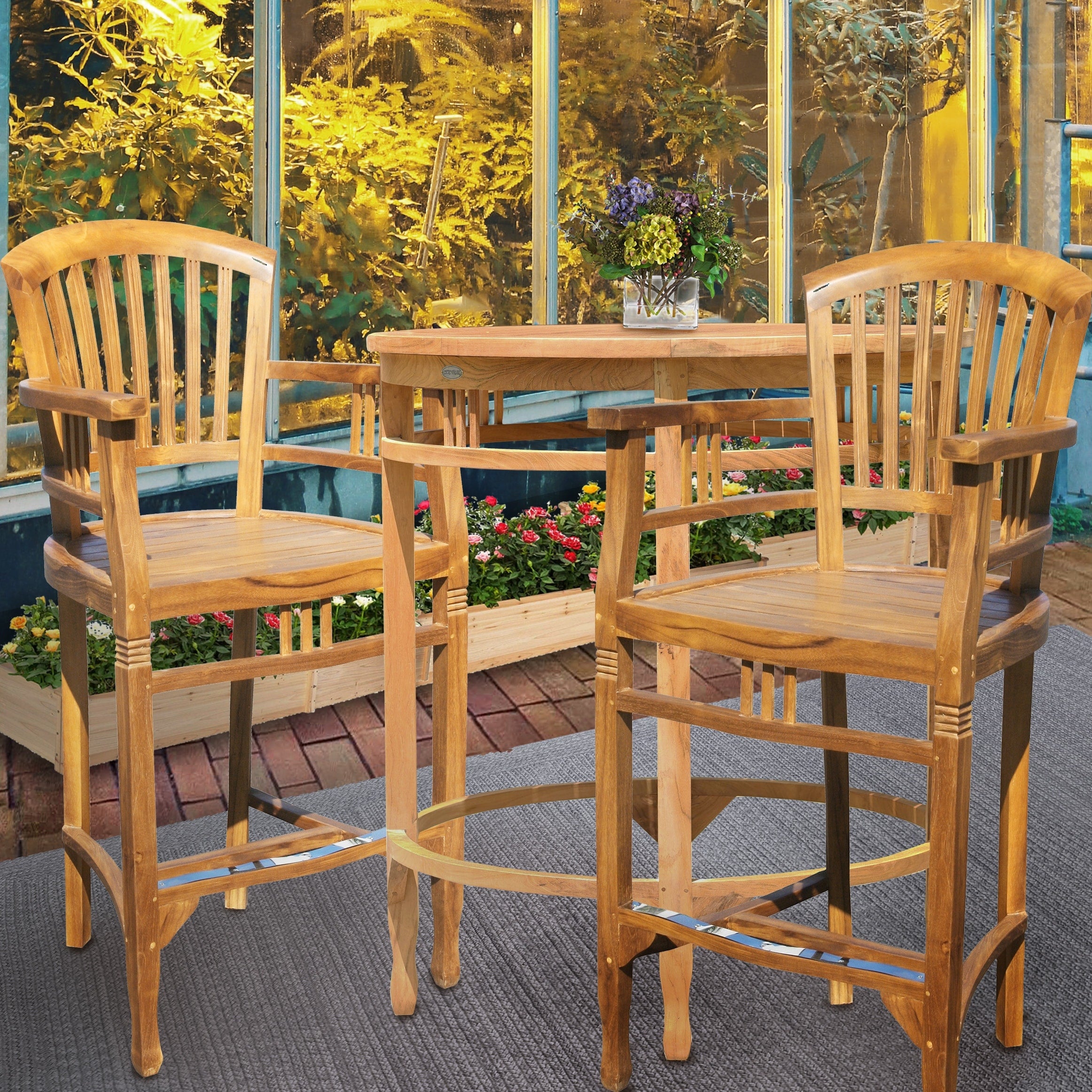 Chic Teak Orleans Teak Wood Indoor Outdoor Bar Stool Chair With Arms