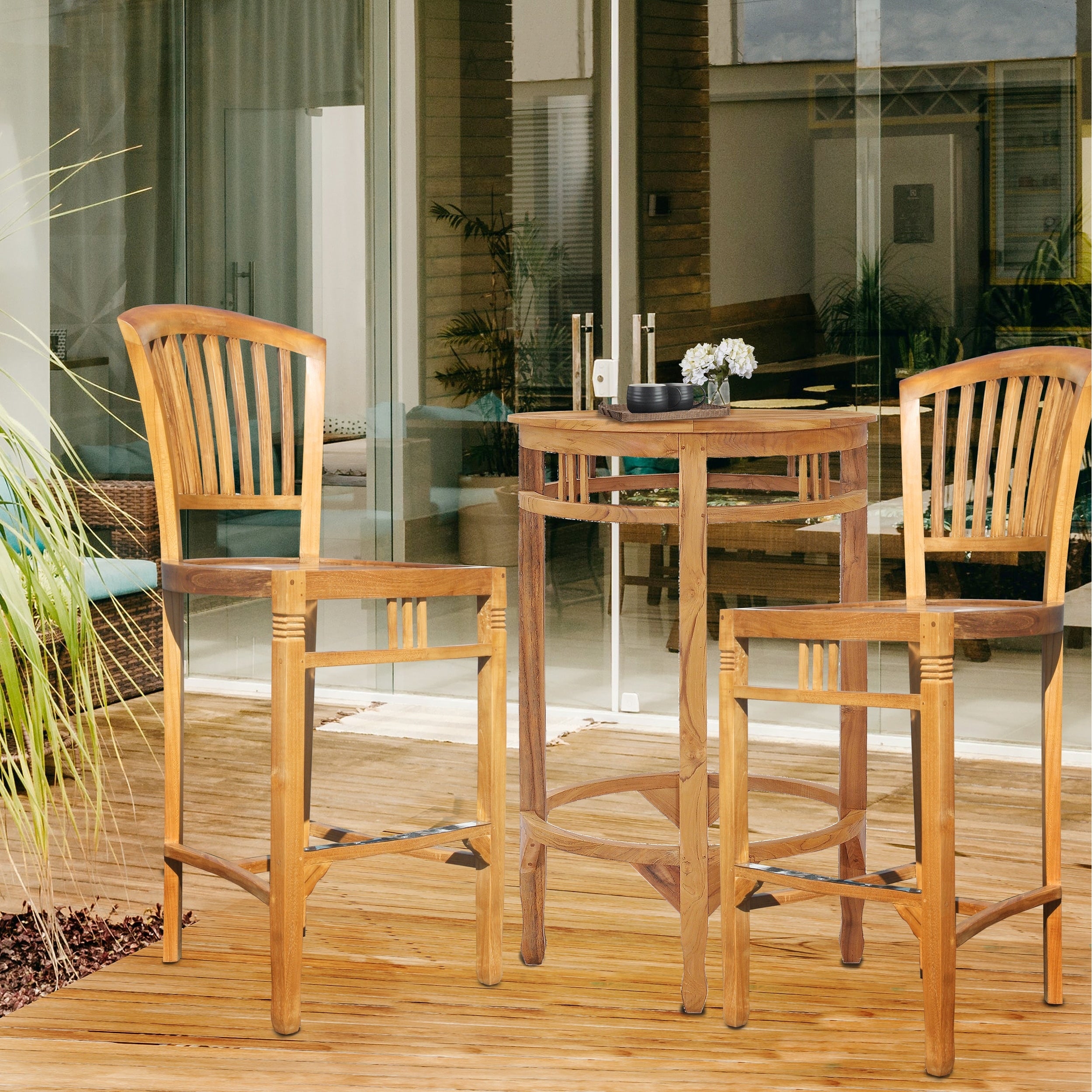 Chic Teak Orleans Teak Wood Indoor Outdoor Bar Stool Chair