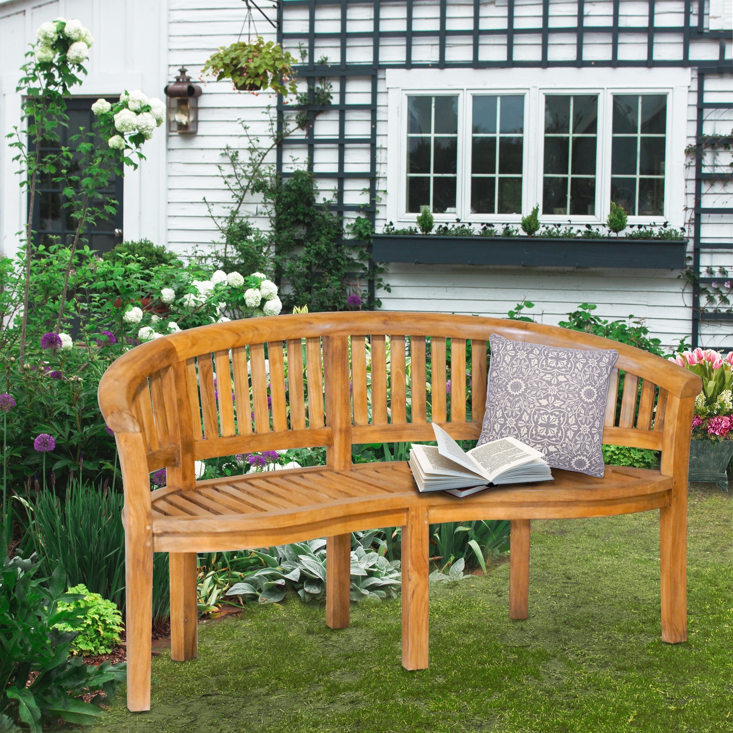 Chic Teak Peanut Teak Wood Triple Outdoor Patio Garden Bench Commercial Grade