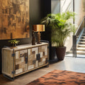 Chic Teak Recycled Teak Wood Mozaik Art Deco Storage Chest Tv Stand