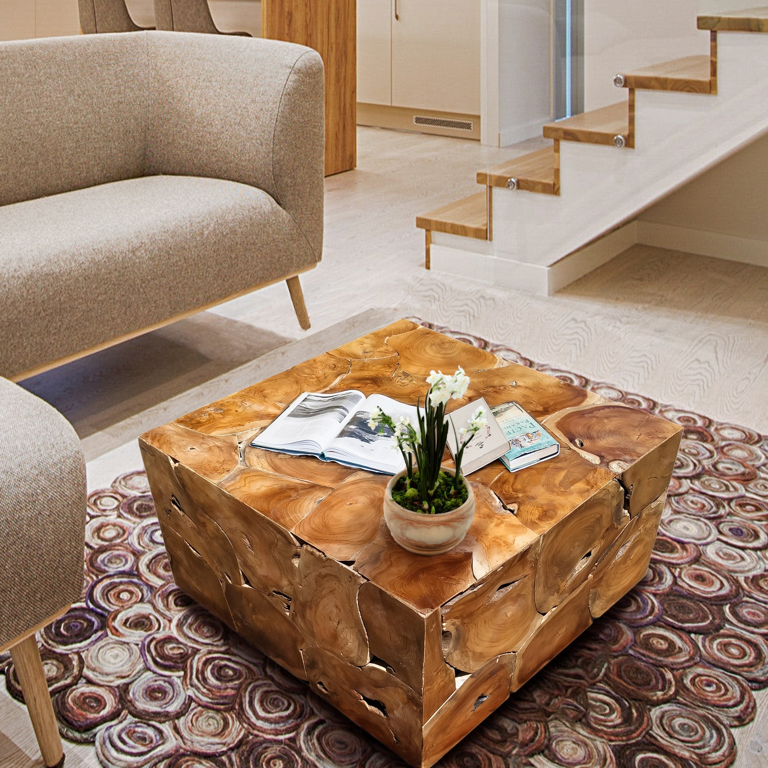 Chic Teak Recycled Teak Wood Square Akar Coffee Table 47 Inch