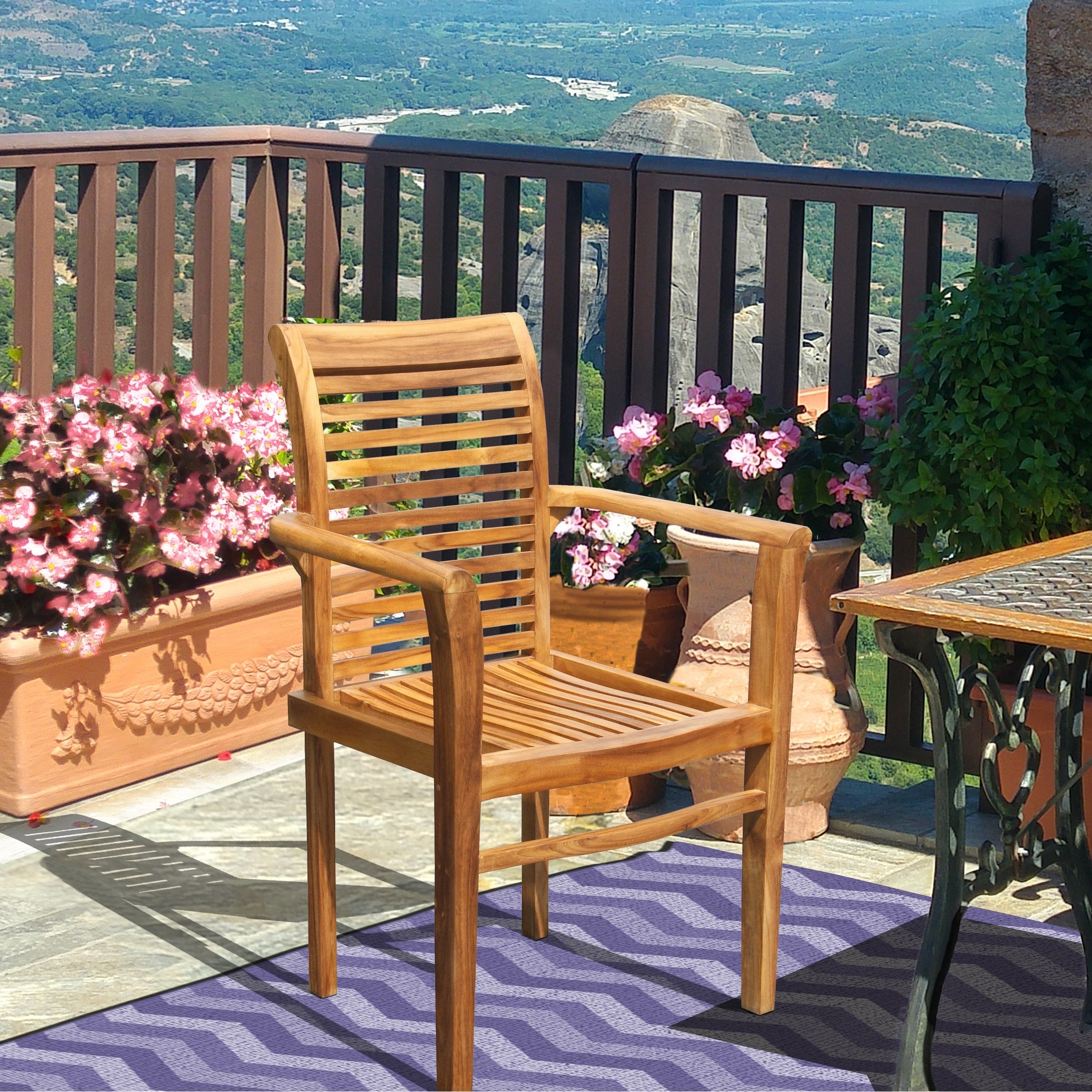 Chic Teak Rio Teak Wood Indoor Outdoor Stacking Arm Chair