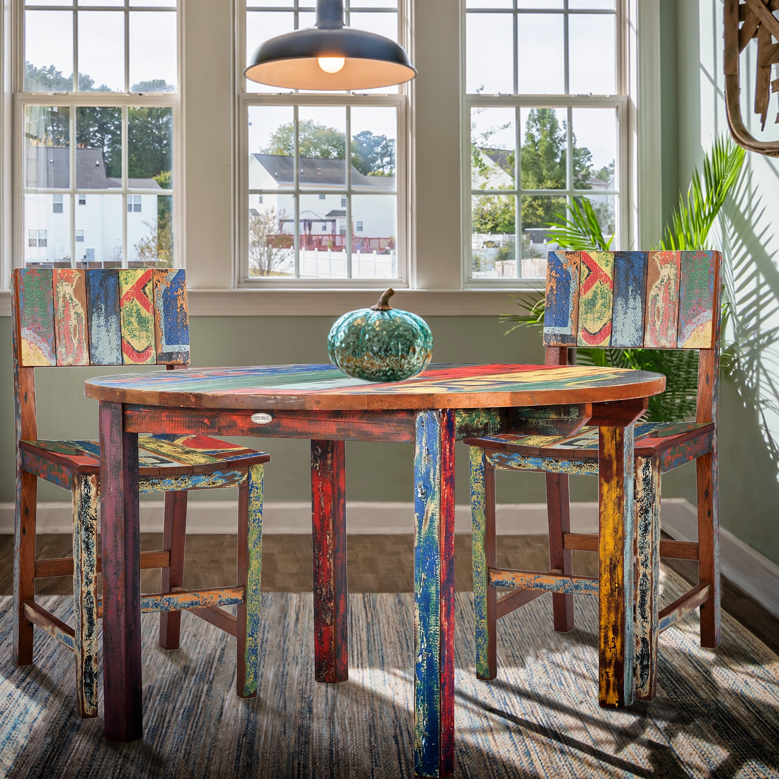 Chic Teak Round Dining Table Made From Recycled Teak Wood Boats 48 Inch Multi