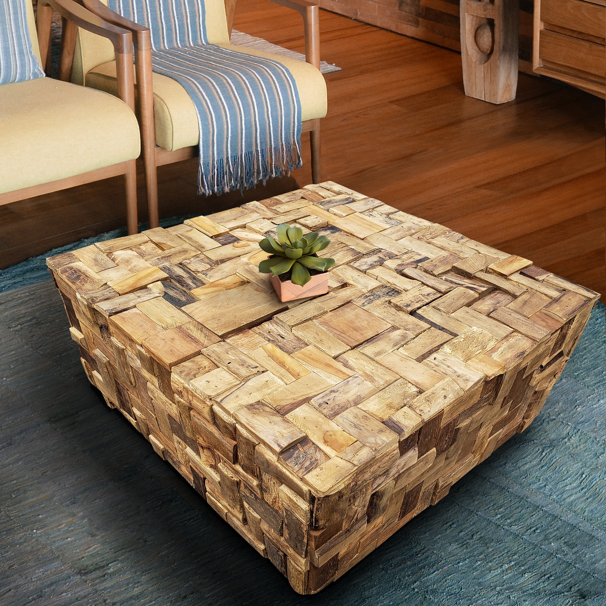 Chic Teak Rustic Recycled Teak Wood Java Coffee Table 32 Inch