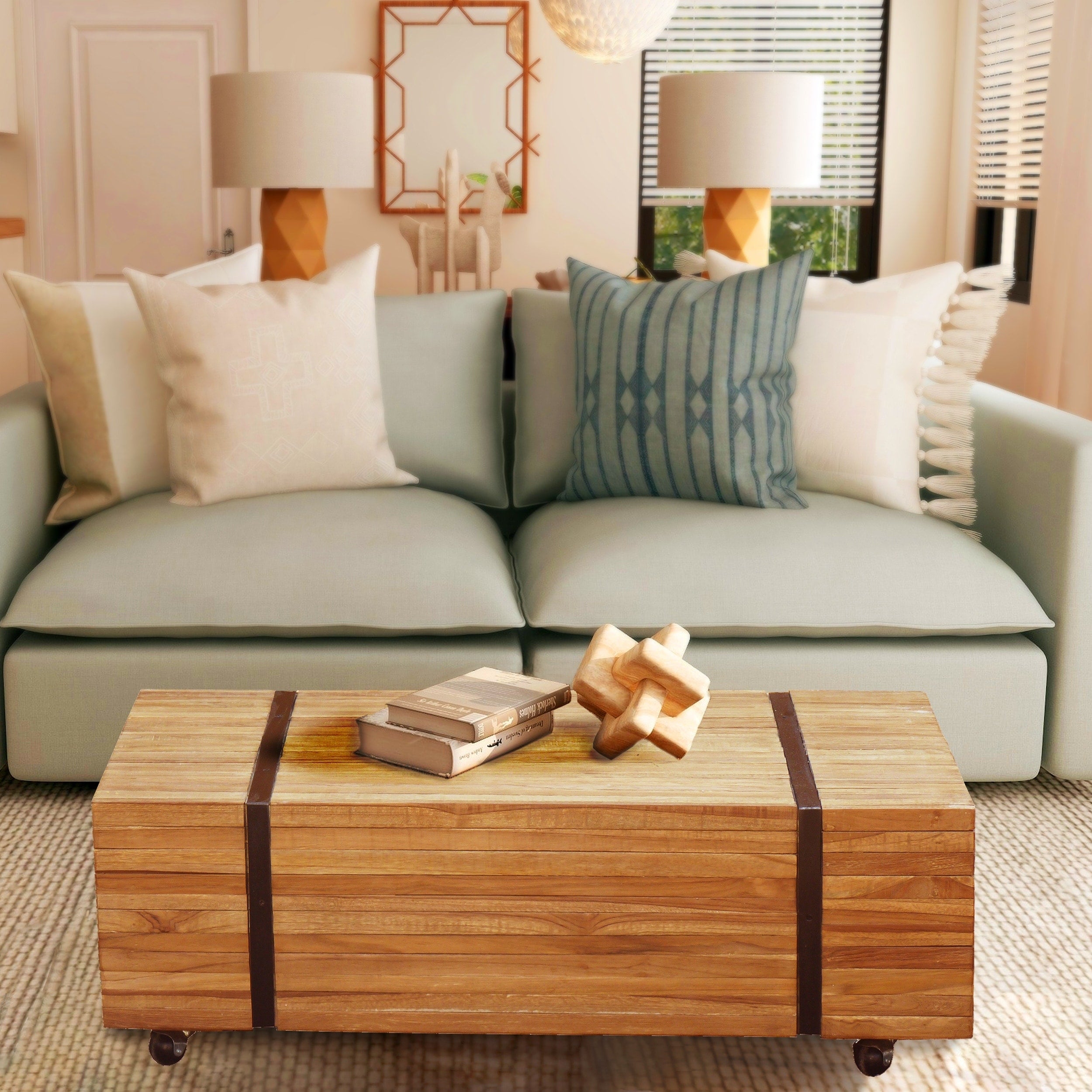 Chic Teak Rustic Teak Wood Coffee Table With Wheels