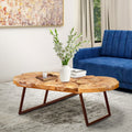 Chic Teak Rustic Teak Wood Oval Coffee Table With Black Metal Legs