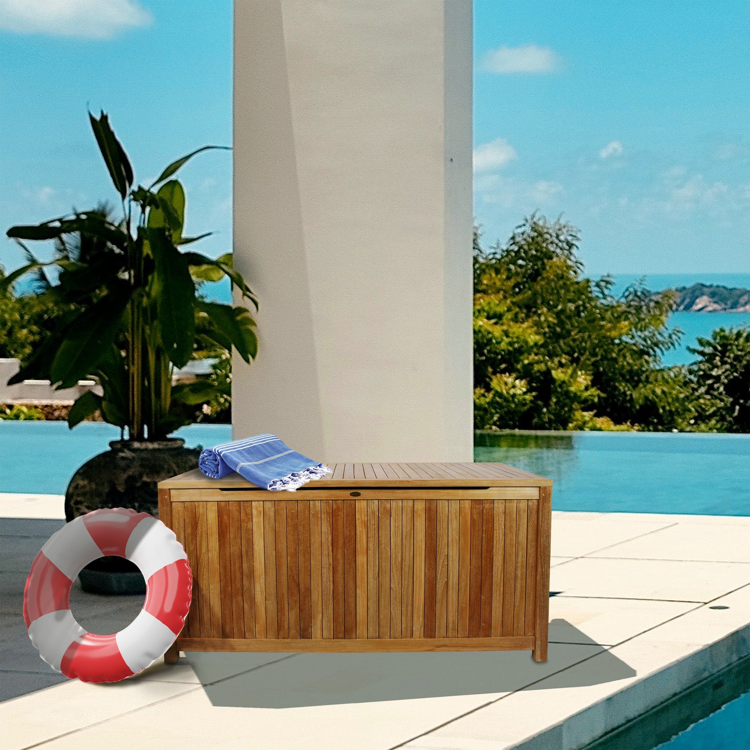 Chic Teak Santa Barbara Pool And Deck Storage Teak Wood Cushion Box