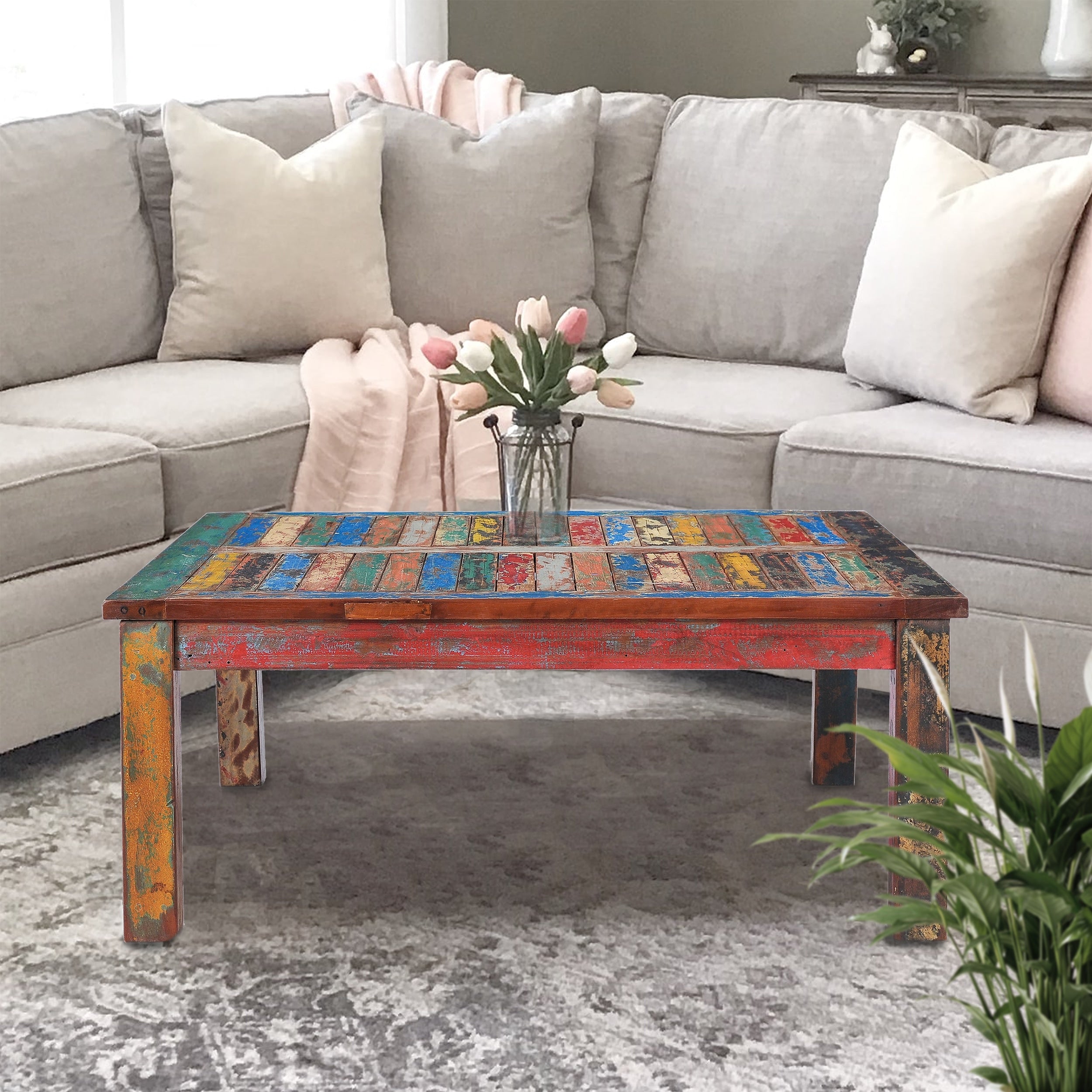 Chic Teak Square Coffee Table Made From Recycled Teak Wood Boats