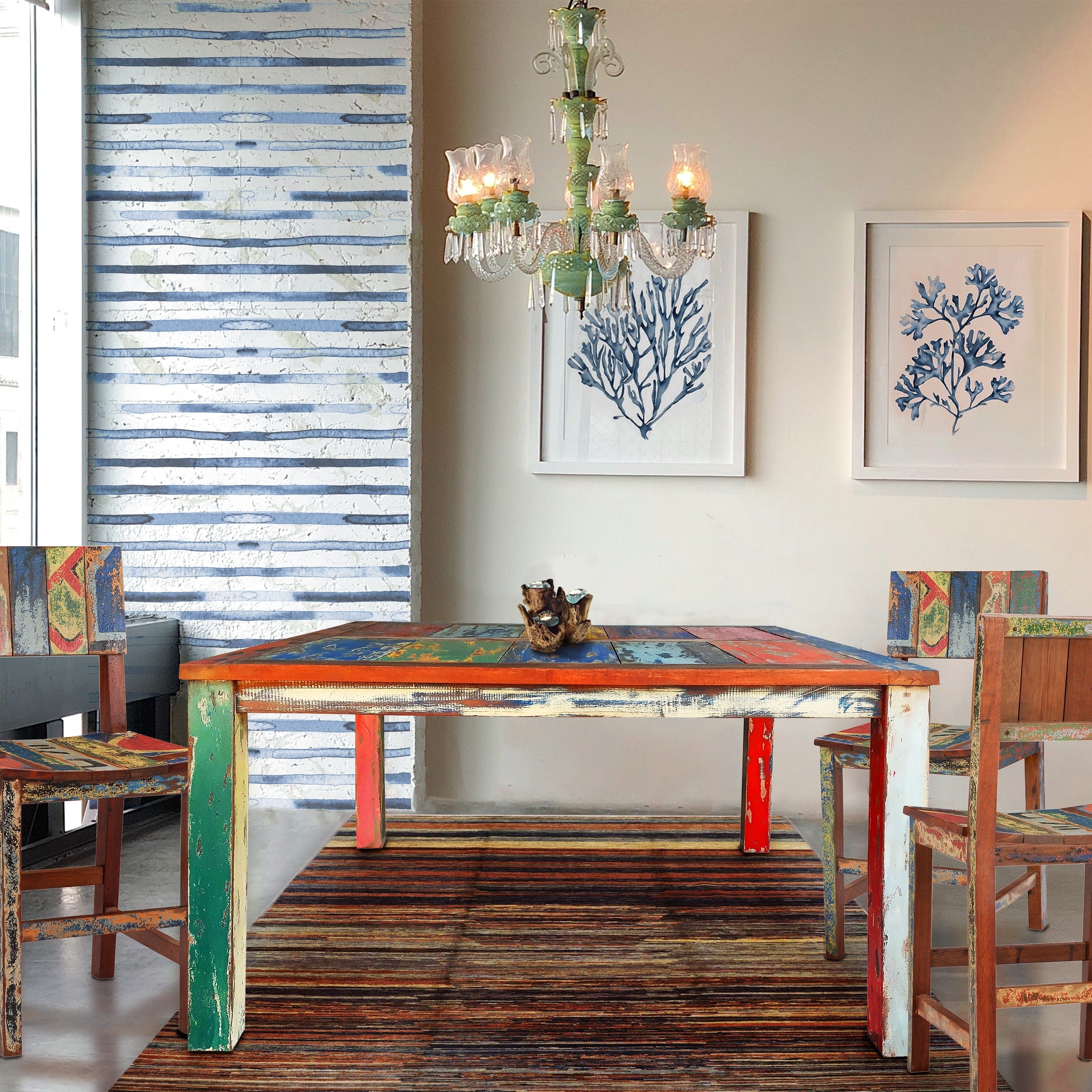 Chic Teak Square Dining Table Made From Recycled Teak Wood Boats 47 Inch Multi