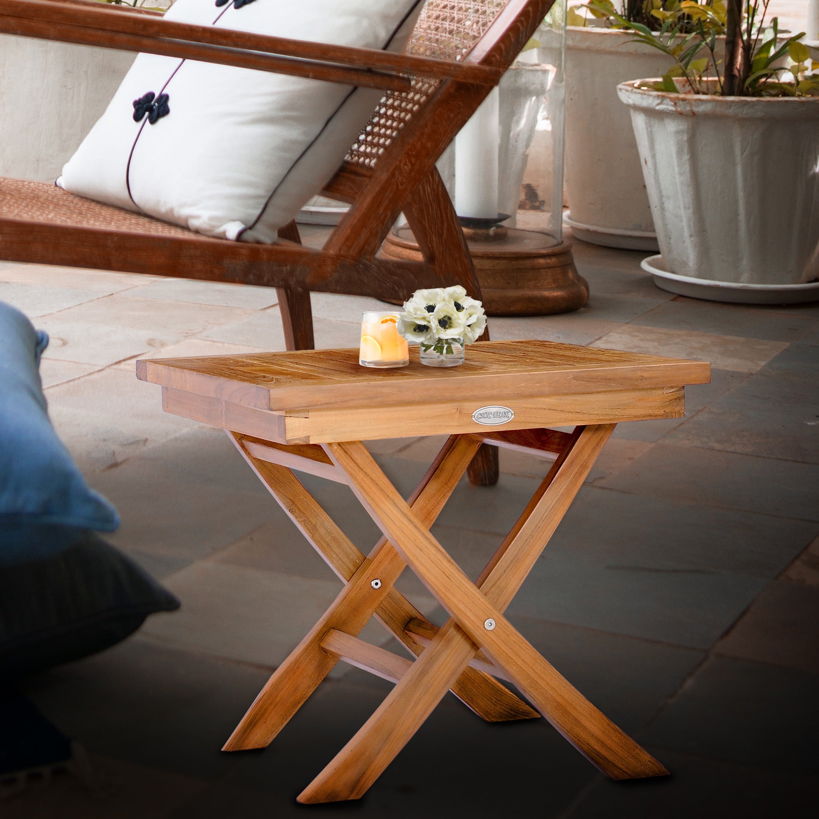 Chic Teak Titanic Outdoor Teak Wood Folding Side Table 20 Inches Square
