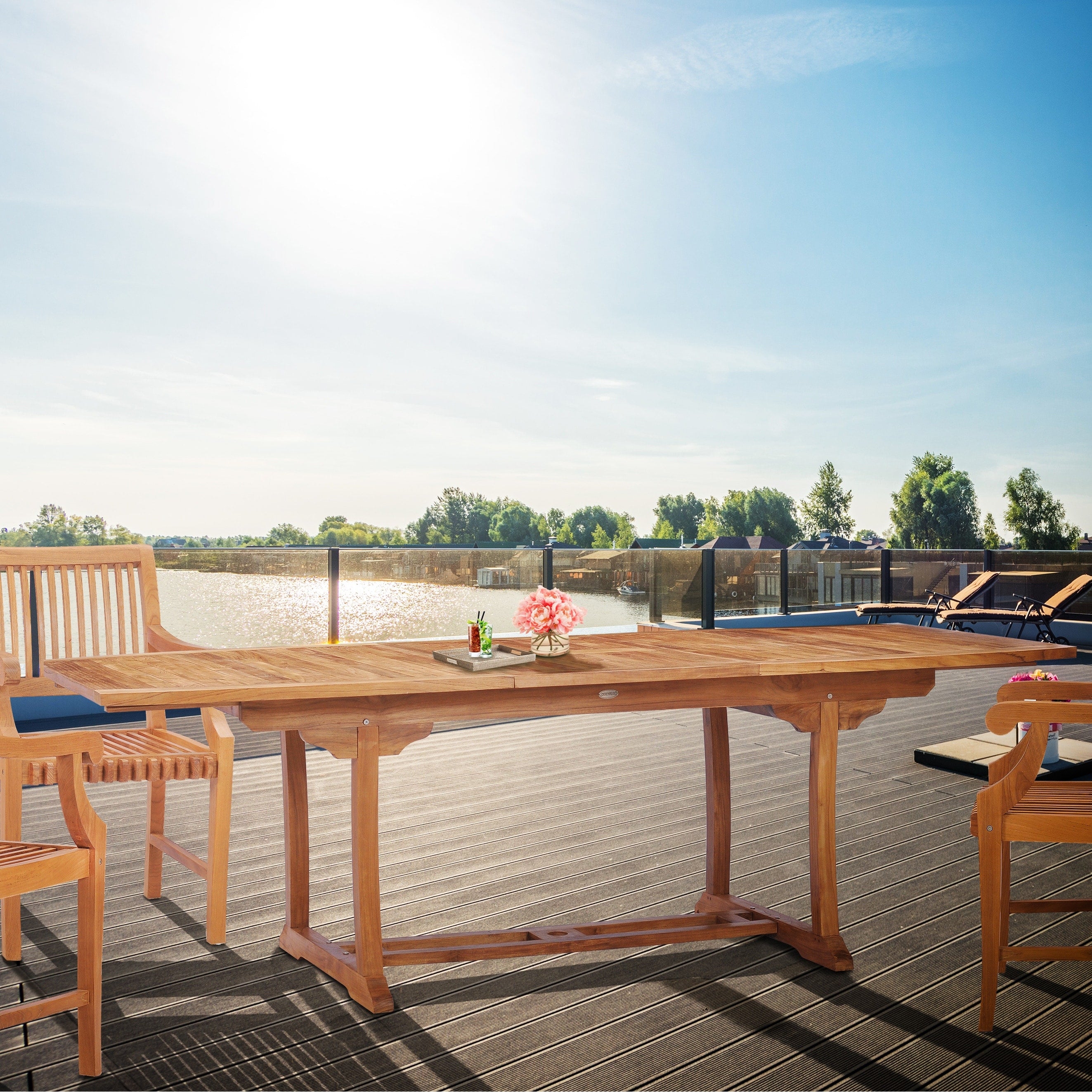 Chic Teak West Palm Semi Oval Teak Wood Outdoor Extension Dining Table