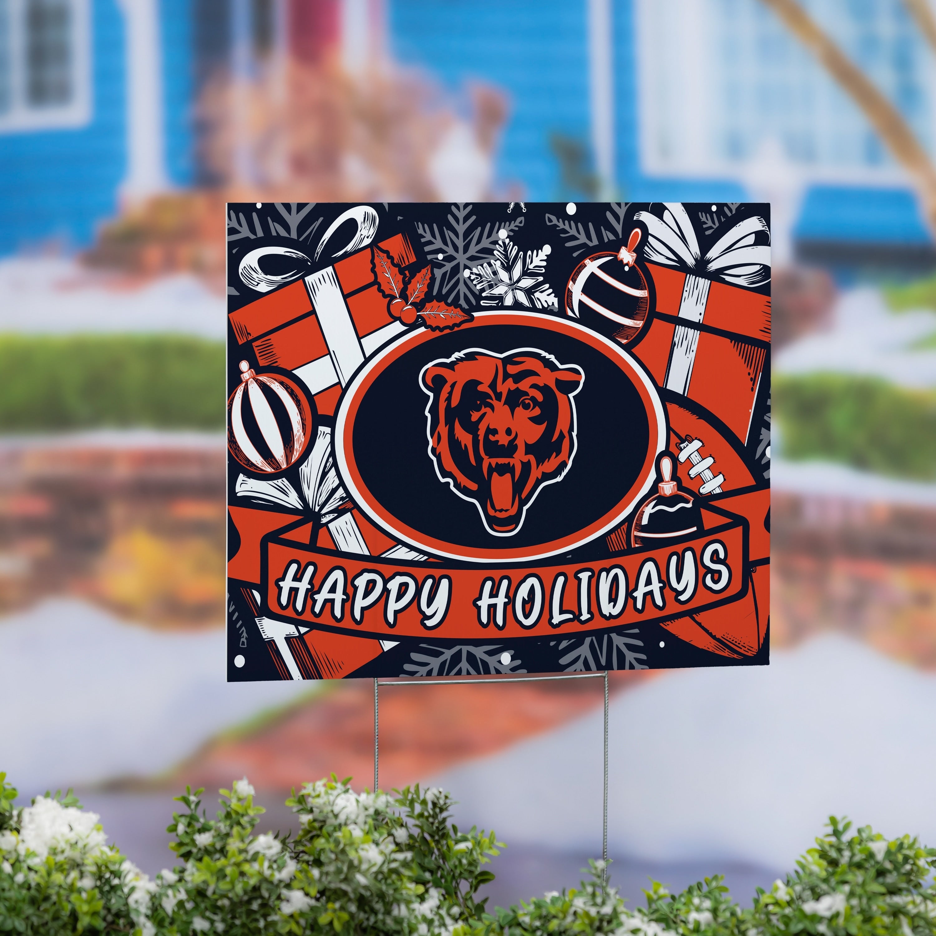 Chicago Bears Yard Sign Happy Holidays 24 X 18