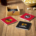 Chicago Blackhawks 4 Piece Ceramic Coasters Set With Wood Caddy