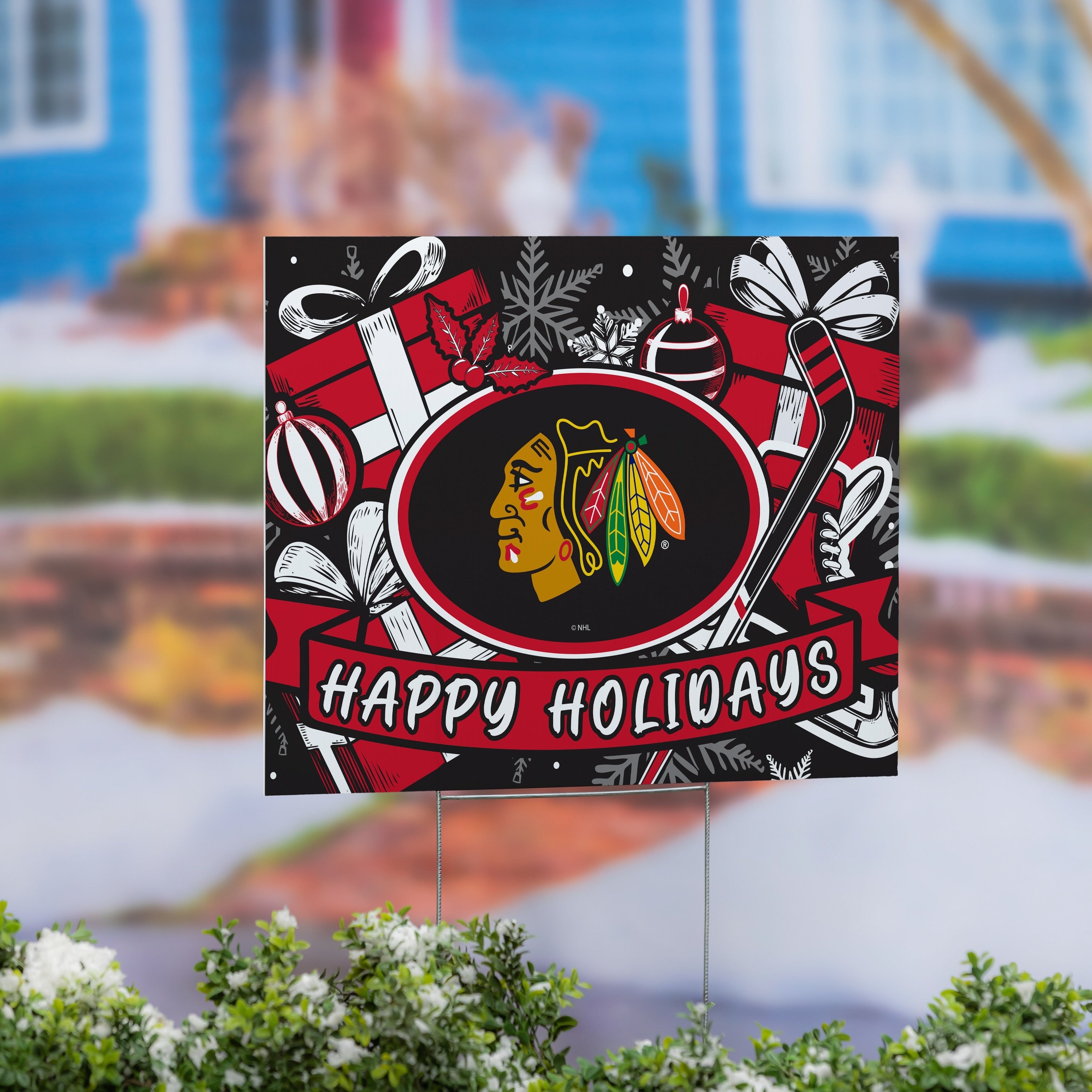 Chicago Blackhawks Yard Sign Happy Holidays 24 X 18