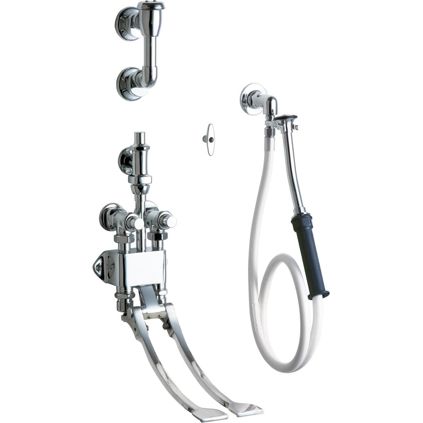 Chicago Faucets 910 G777 19K Wall Mounted Pedal Valve Concealed Bed Pan Flusher With Volume Control Unit 48 Vinyl Hose And