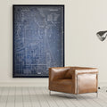 Chicago Sketch Map Blue Premium Gallery Wrapped Canvas