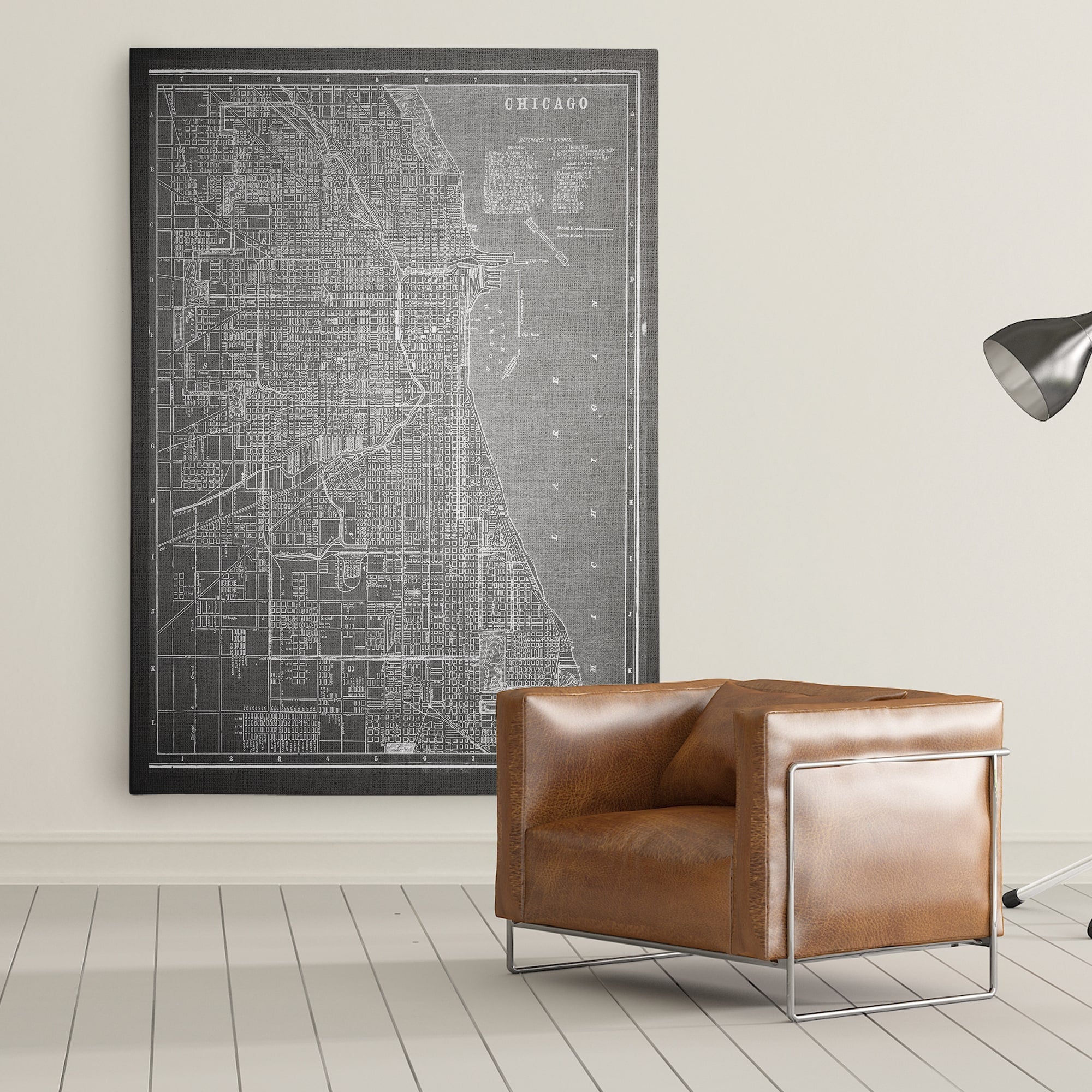 Chicago Sketch Map Grey Premium Gallery Wrapped Canvas